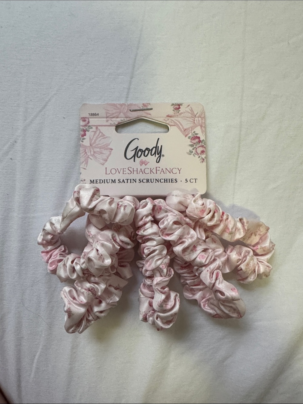 LoveShackFancy x Goody Pink and White Satin Scrunchies - 5 Pack